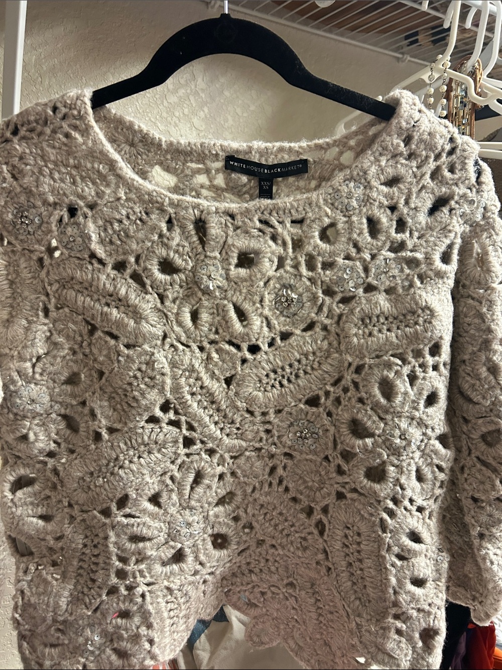 White House Black Market Crochet Sweater in Taupe